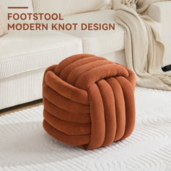 Haoyye Modern Chenille Fabric Knot Design Ottoman Makeup Stool Footstool, Comfortable and Stylish Seat, Perfect for Living Room and Bedroom, Space-Saving Heavy Duty Construction, Durable Furniture for Adults Dorm Room