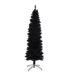 HAOYYE 7.5FT Black Slim Artificial Christmas Tree Includes Foldable Metal Stand Sturdy Space-Saving Heavy Duty Modern Design Adults Dorm Room Easy Assembly Bedroom Furniture