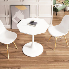 HAOYYE 31.50"Modern Octagonal Coffee Table with MDF Table Top,Metal Base, for Dining Room, Kitchen, Living Room,White Sturdy Space-Saving Heavy Duty Modern Design Adults Dorm Room Easy Assembly