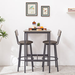 HAOYYE Bar Table Set with 2 Bar Stools, PU Soft Seat with Backrest, Stylish Grey Color, Sturdy Space-Saving Design, Modern Heavy Duty Construction, Easy Assembly, Durable Home Furniture for Kitchen, Dining Room, or Home Bar