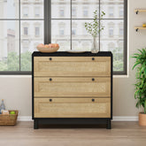 HAOYYE 3-Drawer Storage Cabinet with Rope Woven Drawers, Sturdy Black Design for Bedroom, Living Room, Dining Room, Hallways, Heavy Duty, Space-Saving, Durable, Easy Assembly, Stylish and Versatile Home Furniture