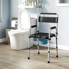 HAOYYE Black Multi-Functional Portable Toilet Chair With Adjustable Height, Lightweight Foldable Commode Chair for Bathroom, Shower, and Elderly Assistance, Durable Steel Frame and Comfortable Padded Seat for Easy Mobility and Hygiene