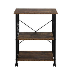 HAOYYE 3-Tier Baker's Rack Kitchen Utility Storage Cart with Microwave Oven Stand, Vintage Wood Grain Top and Black Metal Frame, Industrial Workstation Shelf with Hooks for Spices Cookware Appliances for Home Apartment Pantry Dining Room