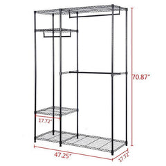 HAOYYE 4-Tier Metal Clothes Rack - Free-Standing Garment Organizer With Shelves, Industrial Closet Storage Solution, Heavy-Duty Clothing Rack For Bedroom Or Laundry Room, Modern Black Wardrobe Rack With Sturdy Design & Ample Hanging Space.