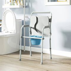 HAOYYE Grey Multi-Functional Portable Toilet Chair With Adjustable Height, Lightweight Foldable Commode Chair for Bathroom, Shower, and Elderly Assistance, Durable Steel Frame and Comfortable Padded Seat for Easy Mobility and Hygiene