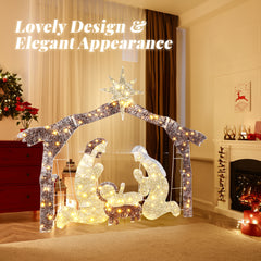 HAOYYE Brown Roof Nativity Scene Garden Jesus Decoration with 190 LED Lights, Durable Outdoor Holiday Christmas Display for Yard Lawn Porch Front Entrance, Easy Setup and Reusable