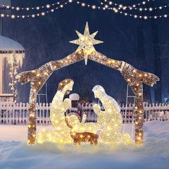 HAOYYE Brown Roof Nativity Scene Garden Jesus Decoration with 190 LED Lights, Durable Outdoor Holiday Christmas Display for Yard Lawn Porch Front Entrance, Easy Setup and Reusable