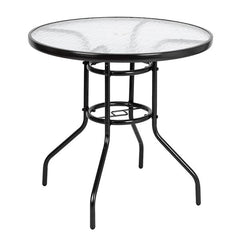 HAOYYE Outdoor Dining Table Round Toughened Glass Table, Stylish Yard Garden Glass Table with Powder-Coated Steel Frame, Durable and Weather-Resistant, Ideal for Patio, Balcony, or Outdoor Spaces