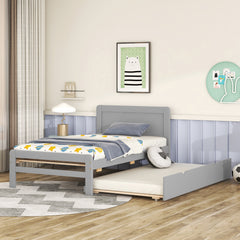 HAOYYE Modern Design Twin Size Platform Bed Frame with Trundle for Grey Color Sturdy Space-Saving Heavy Duty Easy Assembly Durable Stylish Home Furniture Versatile