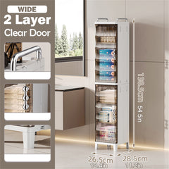 HAOYYE Slim Storage Cabinet With Adjustable Shelves And Magnetic Doors Waterproof Freestanding Organizer For Bathroom Kitchen Laundry Room Narrow Spaces Space Saving White Modern Design