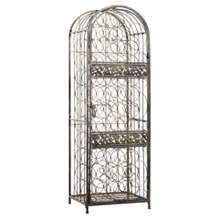 Haoyye 45 Bottle Wrought Iron Wine Rack with Lock, Antique Bronze Freestanding Wine Cabinet with Scrollwork Door, Vintage Metal Wine Jail Storage for Kitchen, Dining Room, Home Bar, Sturdy Space-Saving Organizer, Modern Rustic Design