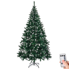 HAOYYE 7 FT Snow Tipped Artificial Christmas Tree with 150 Warm LED Lights, DIY Remote Control, 1100 Branch Tips, Sturdy Metal Stand, Green & Snow Tipped Holiday Tree for Indoor and Outdoor Decor