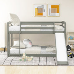 HAOYYE Twin over Twin Bunk Bed with Convertible Slide and Ladder , Gray(Old SKU:WF281725AAE) Sturdy Space-Saving Heavy Duty Modern Design Adults Dorm Room Easy Assembly Bedroom Furniture