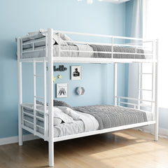 HAOYYE Bunk Bed Twin Over Twin Size with Ladder and high Guardrail, Able to Split, Metal Bunk Bed, Storage Space, Noise Free,White Sturdy Space-Saving Heavy Duty Modern Design Adults Dorm Room