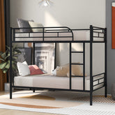 HAOYYE Twin Over Twin Metal Bunk Bed (Black) ( old sku: MF189201BAA ) Sturdy Space-Saving Heavy Duty Modern Design Easy Assembly Durable Stylish Home Furniture Versatile