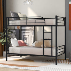 HAOYYE Twin Over Twin Metal Bunk Bed (Black) ( old sku: MF189201BAA ) Sturdy Space-Saving Heavy Duty Modern Design Easy Assembly Durable Stylish Home Furniture Versatile