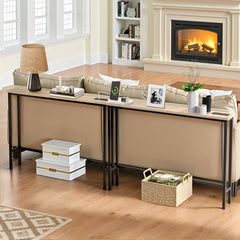 HAOYYE Oak 2 Pack Narrow Console Sofa Tables with Built-In Power Outlets and USB Ports, Long Couch Tables with Sturdy Metal Frame and 4.9ft Extension Cord, Space-Saving Charging Stations for Living Rooms, Dorms, Apartments