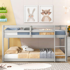 HAOYYE Twin over Twin Floor Bunk Bed,Grey(Old SKU:W50437208) Sturdy Space-Saving Heavy Duty Modern Design Adults Dorm Room Easy Assembly Bedroom Furniture