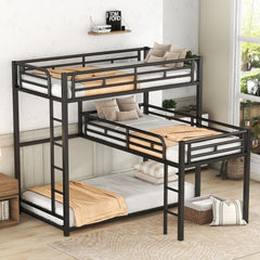 HAOYYE L-shaped Metal Triple Twin Size Bunk Bed, Black(OLD SKU:SM000605AAB) Sturdy Space-Saving Heavy Duty Modern Design Easy Assembly Durable Stylish Home Furniture Versatile