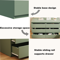 HAOYYE Green 6-Drawer Dresser Chest, Modern Design With Spacious Drawers, Sturdy Space-Saving Heavy Duty Furniture, Perfect For Bedrooms And Dorm Rooms, Easy Assembly