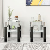 HAOYYE Set of 2, Modern Tempered Glass Tea Table Coffee Table End Table, Square Table for Living Room, Transparent/Black Sturdy Space-Saving Heavy Duty Modern Design Adults Dorm Room Easy Assembly