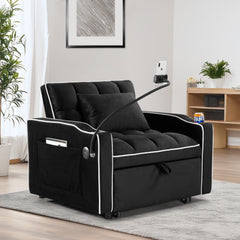 HAOYYE Convertible 3-in-1 Sleeper Chair Sofa Bed Adjustable Pull-Out Sleeper Chair Bed Folding Sofa Bed with Multiple Pockets for Living Room Bedroom Small Space, Black Sturdy Space-Saving Heavy Duty Modern Design