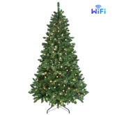 HAOYYE Artificial Christmas Tree with RGB WiFi-Controlled Lights Green Full Tree with 1721 PVC Branch Tips Hinged Structure Foldable Base Fire-Resistant PVC for Indoor Holiday and Party Decoration