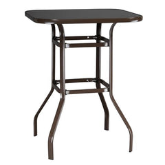 HAOYYE Wrought Iron Glass High Bar Table, Modern Patio Bar Table with Matte Brown Frame and Tempered Glass, Stylish and Durable, Perfect for Outdoor or Indoor Dining, Bars, and Restaurants