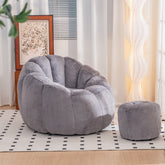 HAOYYE Oversized Bean Bag Chair Gray Color, Giant Faux Fur Shell-Shaped Bean Bag Couch, Large Accent Sofa Chair Floor Seating, Comfy Filled Bean Bag for Gaming, Reading, Relaxing, Soft and Durable