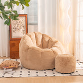HAOYYE Giant Bean Bag Chair khaki Color, Oversized Bean Bag Couch for Adults and Kids, Faux Fur Shell-Shaped Large Bean Bag Chair with Filler, Stuffed Big Accent Sofa Chair Floor Sofa for Gaming, Reading.
