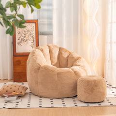 HAOYYE Giant Bean Bag Chair khaki Color, Oversized Bean Bag Couch for Adults and Kids, Faux Fur Shell-Shaped Large Bean Bag Chair with Filler, Stuffed Big Accent Sofa Chair Floor Sofa for Gaming, Reading.