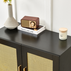 HAOYYE Side panel buffet cabinet with natural rattan door, rattan storage cabinet with adjustable shelves, side panel and buffet with storage space, modern console cabinet in bedroom and living room Sturdy