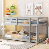 HAOYYE Twin over Twin Floor Bunk Bed,Grey(Old SKU:W50437208) Sturdy Space-Saving Heavy Duty Modern Design Adults Dorm Room Easy Assembly Bedroom Furniture