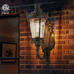 HAOYYE Vintage Outdoor Wall Lantern, Waterproof Exterior Wall Sconce with Crown Top and Clear Glass, Decorative Outdoor Lighting Fixture for Patio, Garden, or Entryway (One piece&No bulb) Sturdy Space-Saving