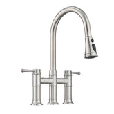 HAOYYE Double Handle Bridge Kitchen Faucet With Pull-Down Spray Head Sturdy Space-Saving Heavy Duty Modern Design Adults Dorm Room Easy Assembly Bedroom Furniture