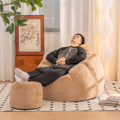 HAOYYE Giant Bean Bag Chair khaki Color, Oversized Bean Bag Couch for Adults and Kids, Faux Fur Shell-Shaped Large Bean Bag Chair with Filler, Stuffed Big Accent Sofa Chair Floor Sofa for Gaming, Reading.