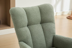 Haoyye Modern Upholstered Nursery Rocking Chair with High Backrest, Teddy Fabric Glider Accent Armchair with Solid Wood Legs and Metal Frame, Comfortable Rocker for Bedroom, Living Room or Lounge, Gentle Swing Chair in Green