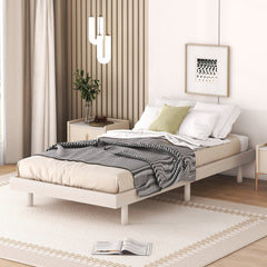 HAOYYE Modern Design Twin Size Floating Platform Bed Frame for White Washed Color Sturdy Space-Saving Heavy Duty Easy Assembly Durable Stylish Home Furniture Versatile