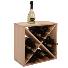 Haoyye 24 Bottle Modular Wine Rack, Stackable Solid Wood Wine Storage Cube for Kitchen, Dining Room, Bar or Wine Cellar, Burlywood Freestanding Organizer for Red Wine, Modern Rustic Space-Saving Display Shelf, No Tool Assembly Required