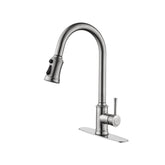 HAOYYE Single Handle High Arc Pull Out Kitchen Faucet,Single Level Stainless Steel Kitchen Sink Faucets with Pull Down Sprayer Sturdy Space-Saving Heavy Duty Modern Design Adults Dorm Room Easy Assembly