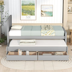 HAOYYE Twin Platform Bed with Trundle and Storage Drawers, Sturdy and Space-Saving Design, Heavy Duty Construction, Ideal for Dorm Rooms and Bedrooms, Easy Assembly, Modern Gray Finish