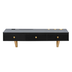 HAOYYE Floating Shelf With Drawer, Multi-Purpose Wall-Mounted Vanity Table, Sturdy Space-Saving Heavy Duty Design, Black And Gold Finish, Perfect For Bedroom, Bathroom, Or Salon