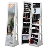 HAOYYE Full Length Mirror 360° Swivel Jewelry Cabinet with Adjustable Storage, Sturdy Space-Saving Design, Heavy Duty Modern Bedroom Furniture, Ideal for Adults and Dorm Rooms, Easy Assembly, Freestanding Stand with Lockable Door