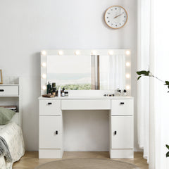 HAOYYE Vanity table with lighted mirror, vanity desk with 3 drawers and storage cabinet,3 color lighting modes adjustable brightness, white color with modern design, luxury style, durable material,.