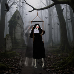 HAOYYE Black Outdoor Halloween Decorations Hanging Ghosts with Light Up Eyes and Screaming Sound, 2 Pack Grim Reaper Halloween Props for Yard Patio Garden Porch, Battery Powered Spooky Halloween Decor