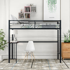 HAOYYE Twin Metal Loft Bed with Desk, Ladder and Guardrails, Loft Bed for Bedroom, Black(OLD SKU : MF195191AAB) Sturdy Space-Saving Heavy Duty Modern Design Easy Assembly Durable Stylish Home Furniture