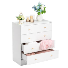 HAOYYE Modern Simple 5-Drawer Dresser Nightstand in White, Compact and Stylish Storage Solution for Bedroom, Living Room, or Entryway, Sleek and Functional Design for Organizing Clothes, Accessories, and More