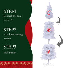 HAOYYE 7.5FT White Slim Artificial Christmas Tree Includes Foldable Metal Stand Sturdy Space-Saving Heavy Duty Modern Design Adults Dorm Room Easy Assembly Bedroom Furniture