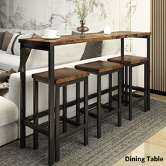 HAOYYE Counter Height Extra Long Dining Table Set with 3 Stools Pub Kitchen Set Side Table with Footrest,Brown Sturdy Space-Saving Heavy Duty Modern Design Adults Dorm Room Easy Assembly