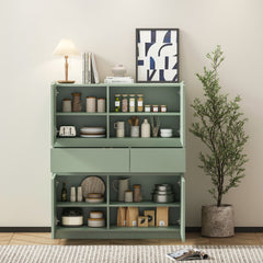 HAOYYE Green Wooden Storage Cabinet with 4 Doors and 2 Drawers, Sturdy Space-Saving Heavy Duty Modern Design, Ideal for Adults and Dorm Rooms, Easy Assembly, Stylish Bedroom Furniture